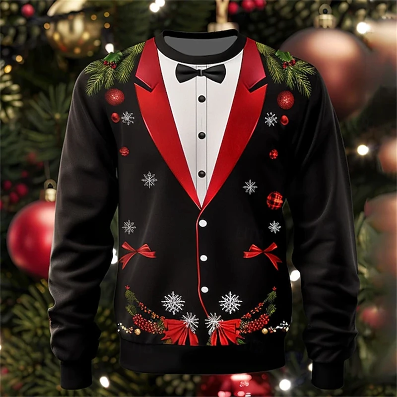 

Рождественский костюм с 3D принтом, костюм, графический свитшот для мужчин, толстовки с круглым вырезом и длинными рукавами, одежда, мужские пуловеры, толстовки