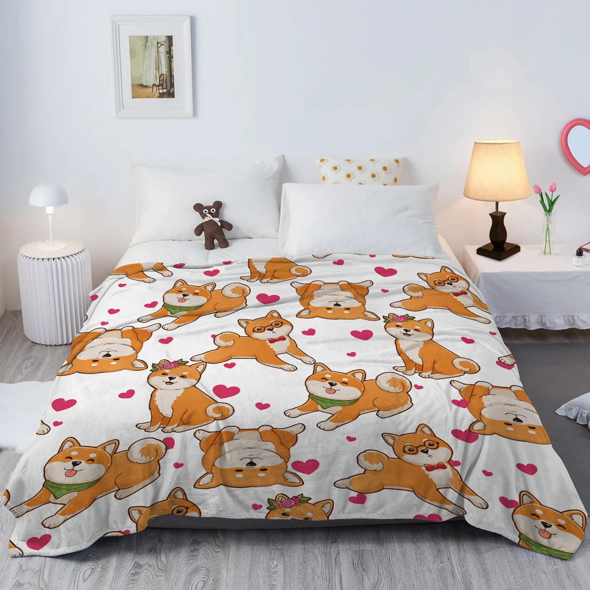 Lovely Dog Blanket Printed Throw Blanket Plush Fluffy Flannel Fleece Blanket Soft Throws for Sofa Couch and Bed