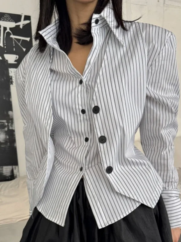 

Ele Vertical Striped Long Sve Women's irt Slim Fit Vintage Sle Spring Autumn Faionable Top Not a Dr irt