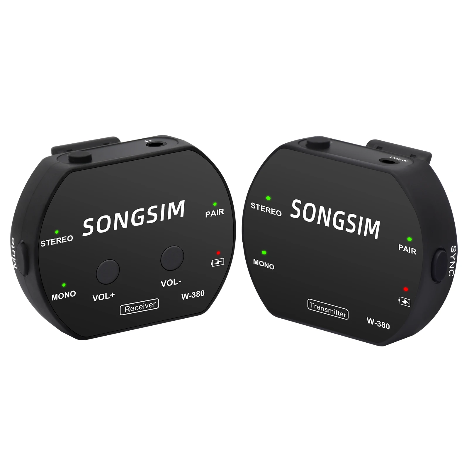 W-380 سماعة أذن لاسلكية نظام نقل Mnitor قابل لإعادة الشحن ستيريو أحادي كتم وظيفة الارسال مع زر الصوت #4