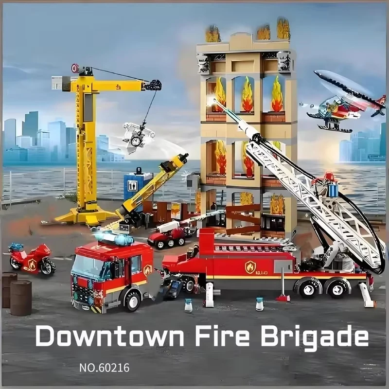 

DIY City series universal ladder11216 fire station assembly building block toy police Building Fire truck car helicopter toy