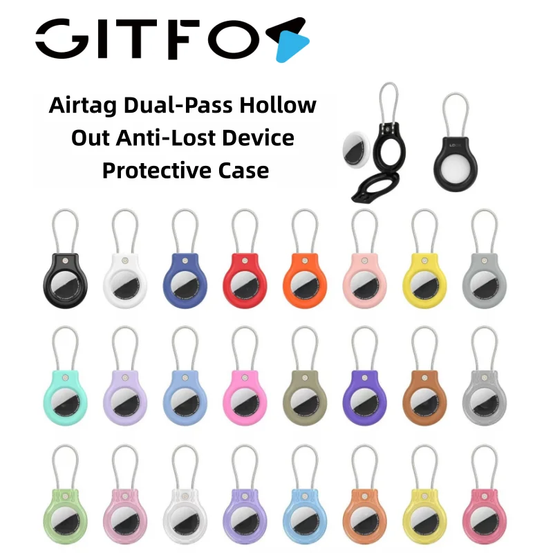 GITFOS for Apple Airtag Case Hard Plastics Holder Anti-Loss Keychain With Steel Cable For Pets Collar Backpack Luggage Tag