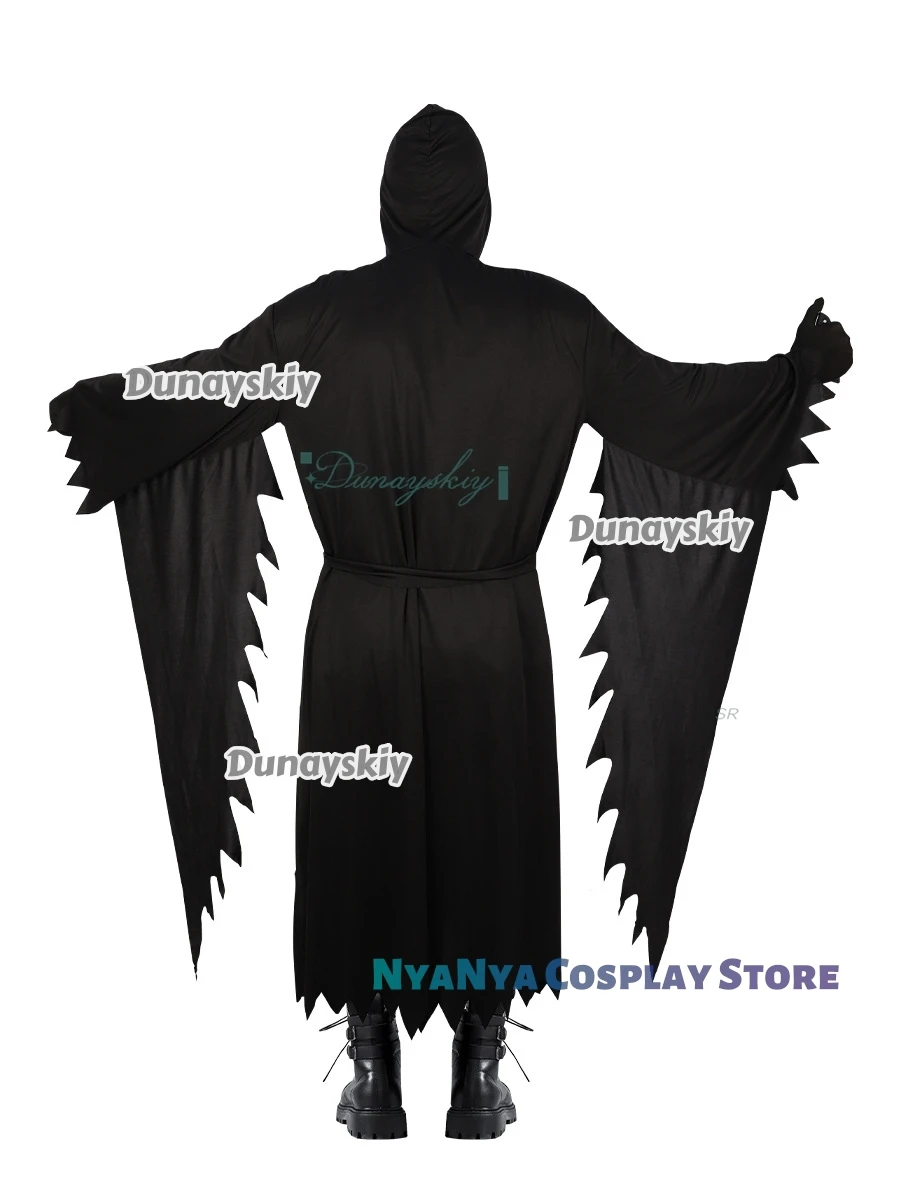 Vestido elegante para niños, máscara de calavera, bata larga negra, Cosplay de Scream GhostFace, fiesta de Halloween, película de terror, Carnaval, chico adulto