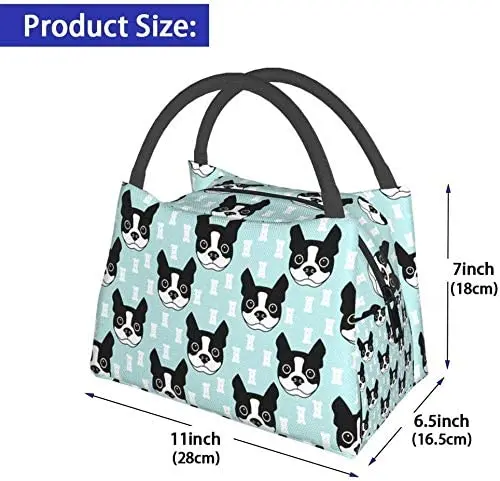 Reusable Lunch Bag Boston Terrier and Dog Insulated Lunch Box Cooler Tote Bag Organizer Bag for Work Outdoor Picnic