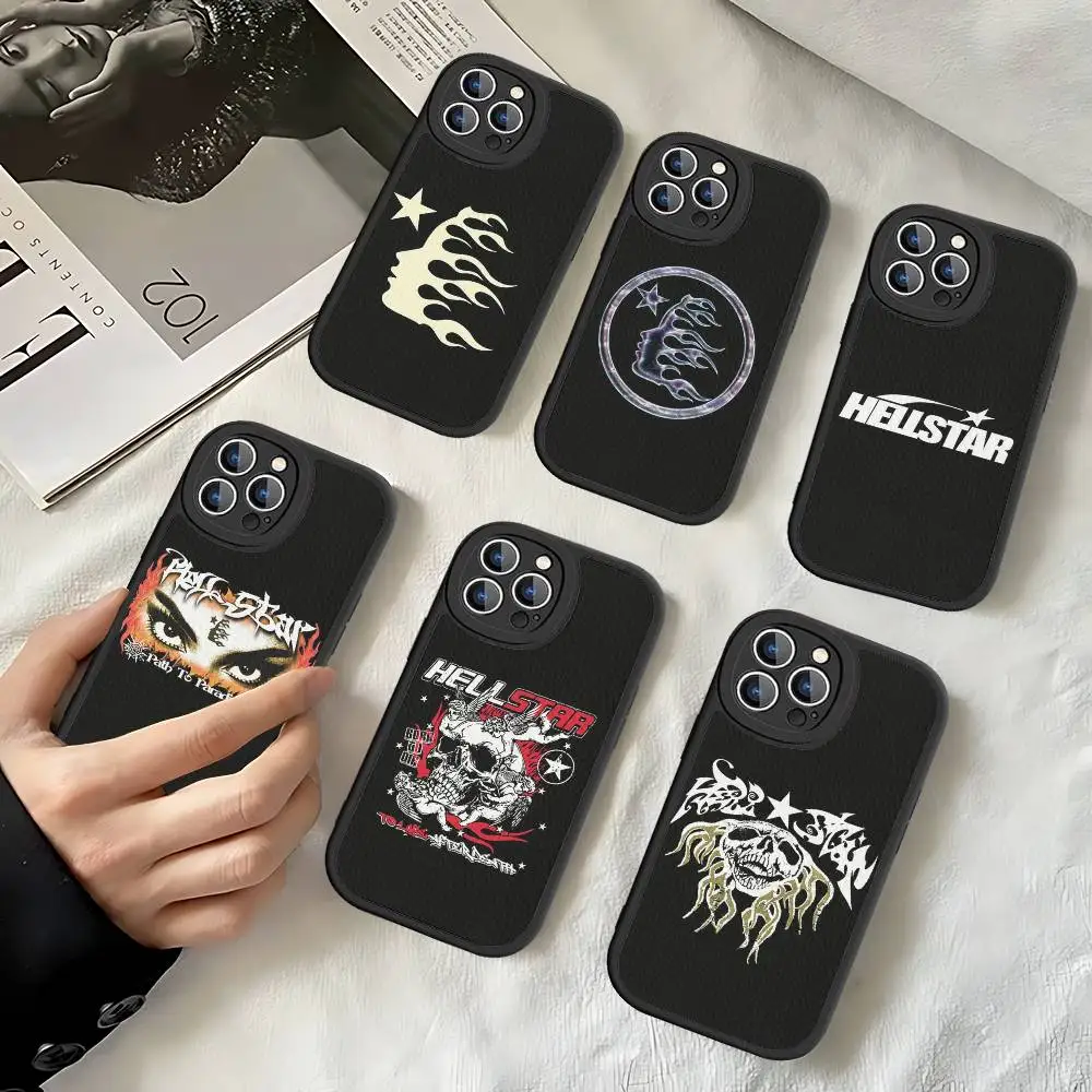 Модный кожаный мягкий чехол H-HellstarS с логотипом для iPhone 16 15 14 13 12 11 Pro Max Plus