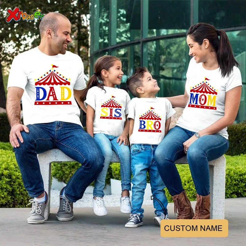 Family Shirts Matching Family Outfits merry-go-round T Shirts Kids Party Custom Name T-Shirt Clothes Family Sister Clothing Tees