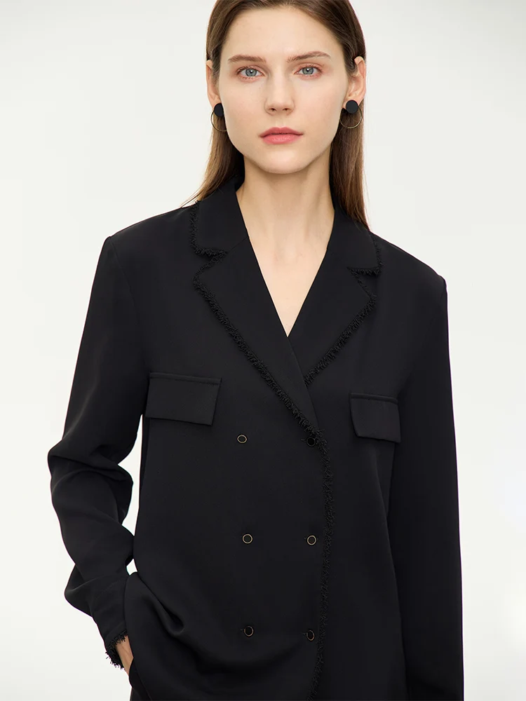 AMII Minimalism Blazer Shirts for Women 2023 Autumn New Tassel Double-breasted Notched Simple Commuter Loose Blouses 12343057