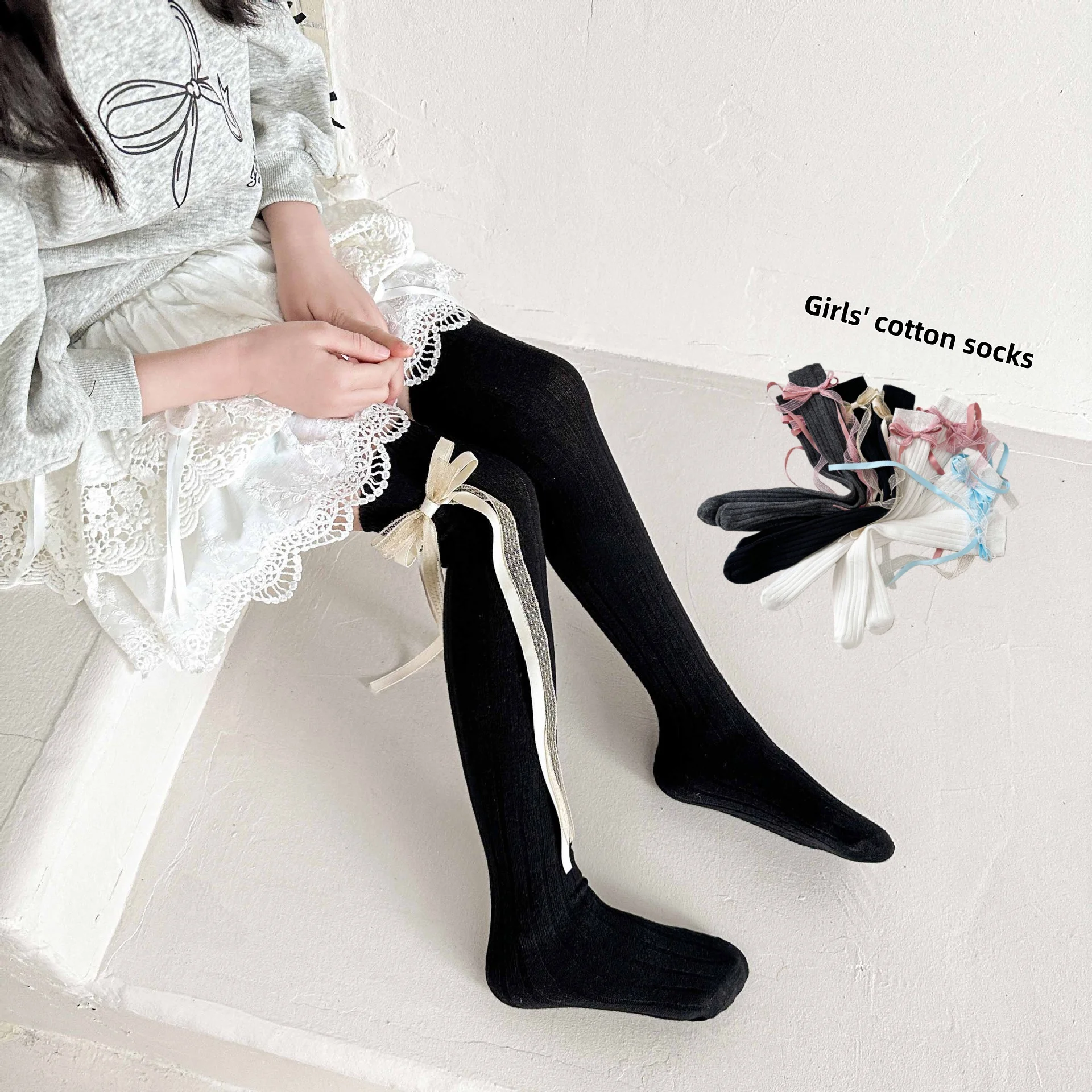 2026 Spring Kids Girls Socks Sweet Middle Length Girls Sweet Socks Long Bowknot Koran Style Kids Tassel Socks