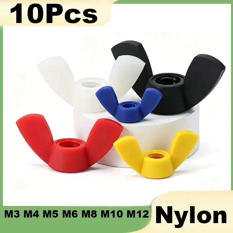 10Pcs Colourful Nylon Wing Nut M3 M4 M5 M6 M8 M10 M12 Butterfly Nut Ngot Plastic Insulation Thumb Nuts