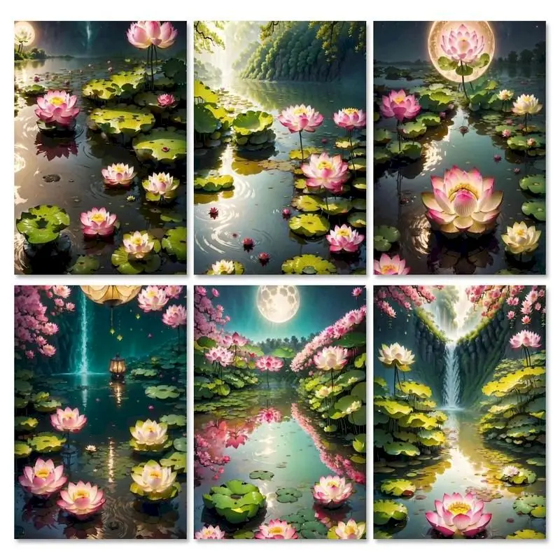 

GATYZTORY Modern Painting By Numbers Lotus Pond Pictures By Numbers Diy Crafts Gift For Adults Home Decors Canvas Painting