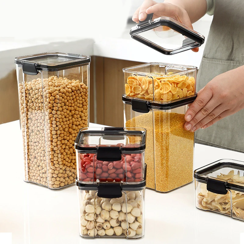 Clear Plastic Storage Jar with Airtight Seal Kitchen Snacks Cereals Beans Stackable Waterproof Moisture-proof Food Container