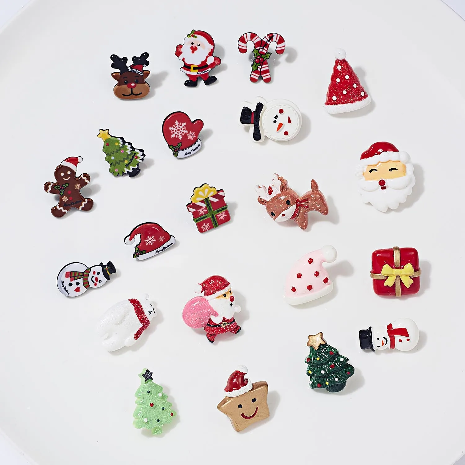 Fashion Cartoon Christmas Brooch Set Snowman Santa Claus Elk Tree Acrylic Brooch Small Badge Christmas Gift for Women Kids