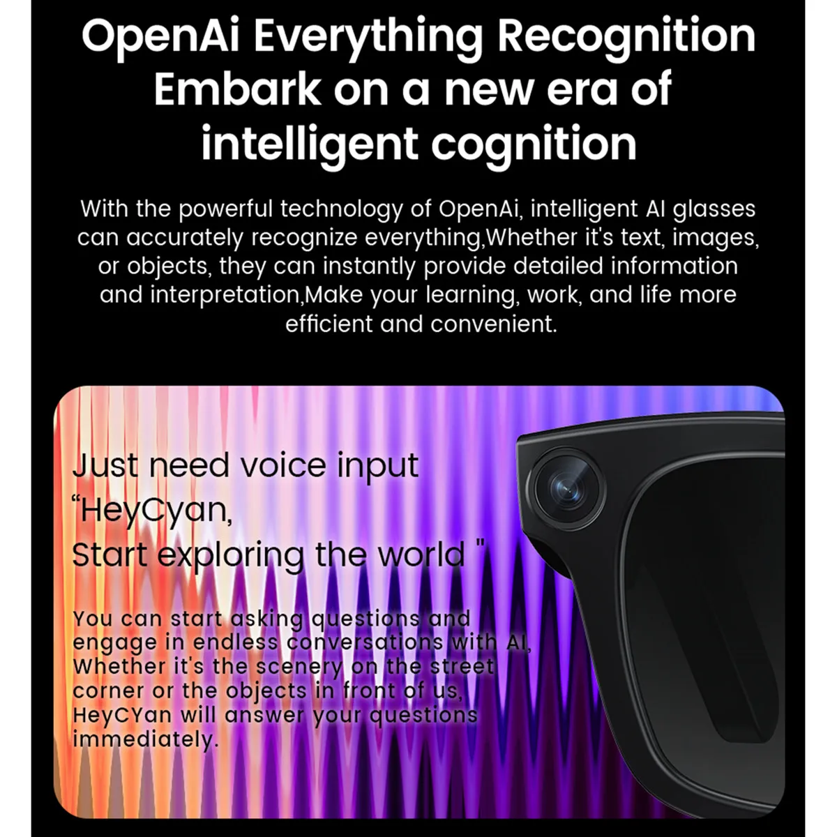 8MP AI Smart Camera Glasses Image Recognition Anti Shake Shooting Video Recording Play Songs Bluetooth Call Translation Glasses - Image 3