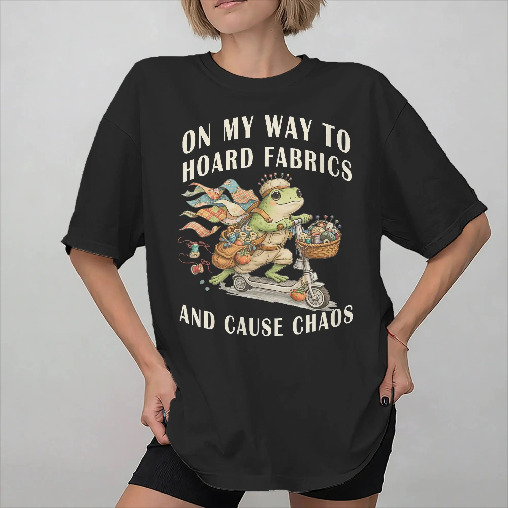 Graphic Printing On My Way to Hoard Fabrics and Cause Chaos T Shirt for Men Women  Cotton Tee Shirt Short Sleeve Clothes