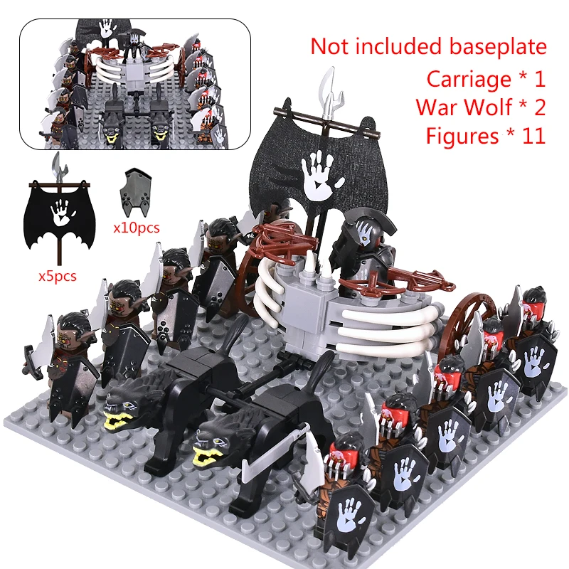 MOC Medieval lotr Figures Black Wolves, Mounted Chariots Legion Lotte Action Dolls Brick Dolls Assembled Building Blocks Toys