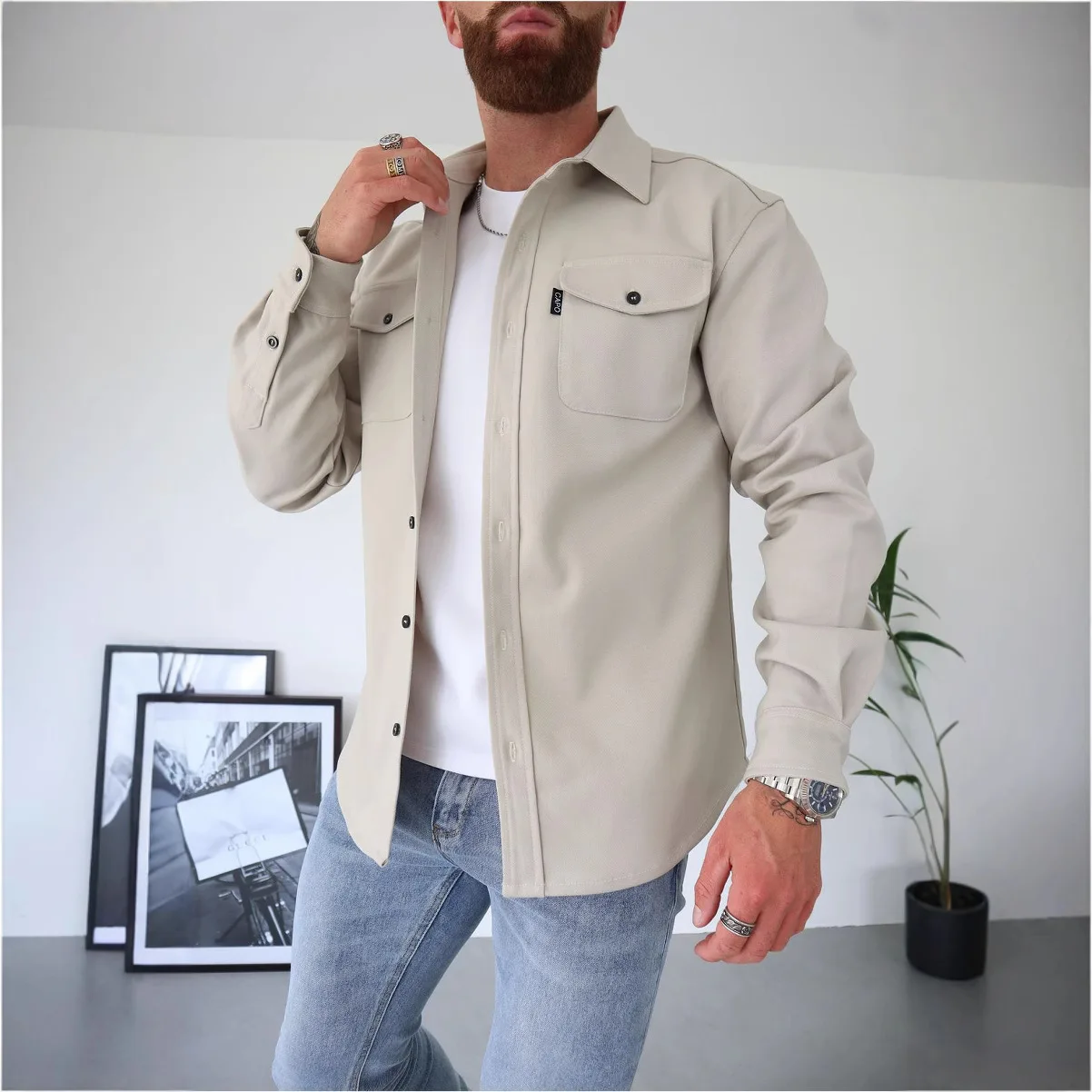 

Casual Men's Long Sve irt Thiened Flannel Cotton Warm Winter Faion Casual Sle ket Design Busin Casual irt
