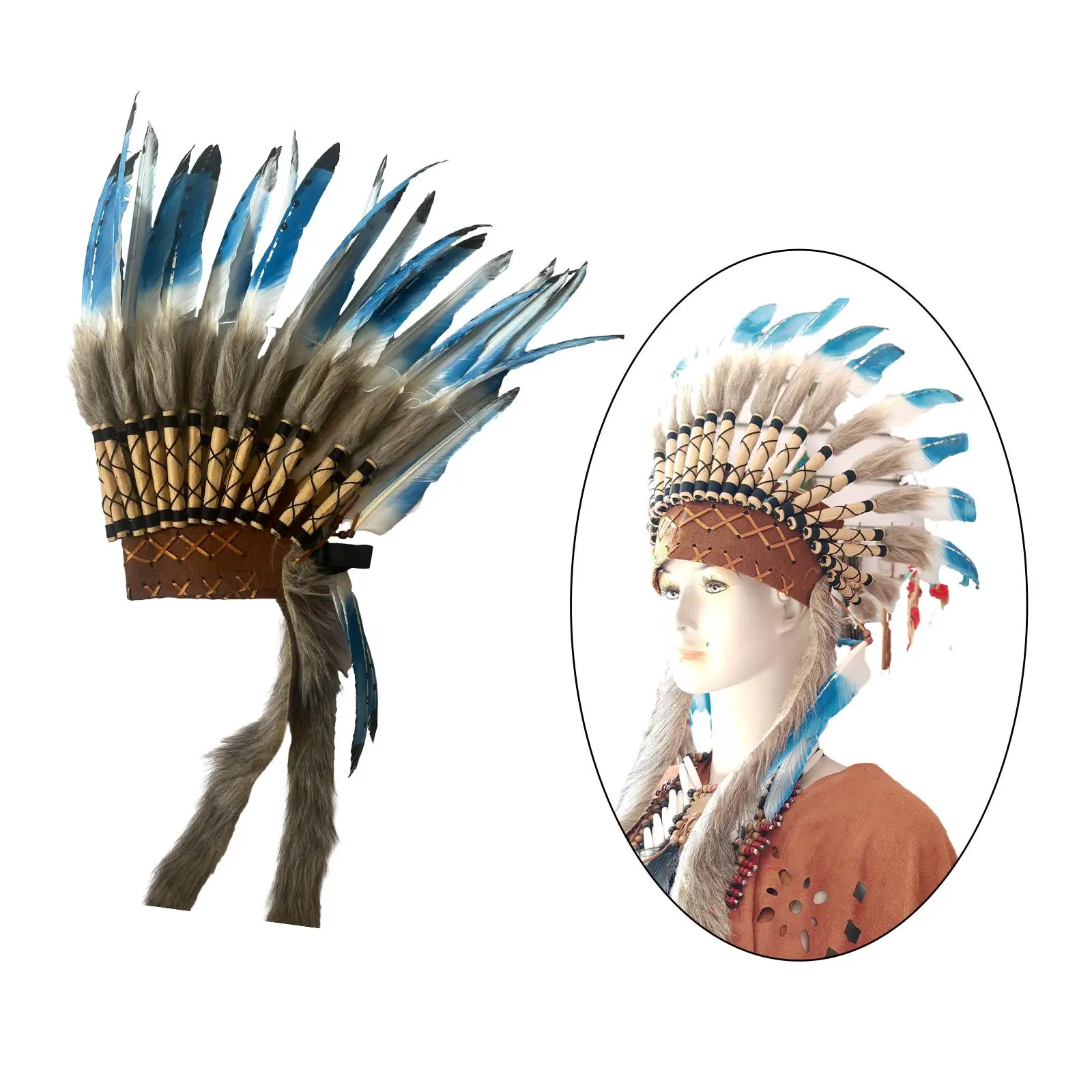 Indian Hat Headpiece Men Women Costume Accessory Decoration Headband for Fancy Dress Stage Performance Cosplay Mardi Gras Party