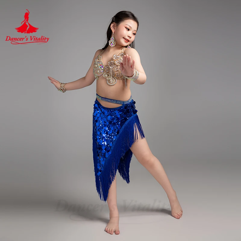 Belly Dance Performance Costume for Kid High Grade AB Stones Sequined Fringe Skirt Children\'s Oriental Dance Competition Skirts