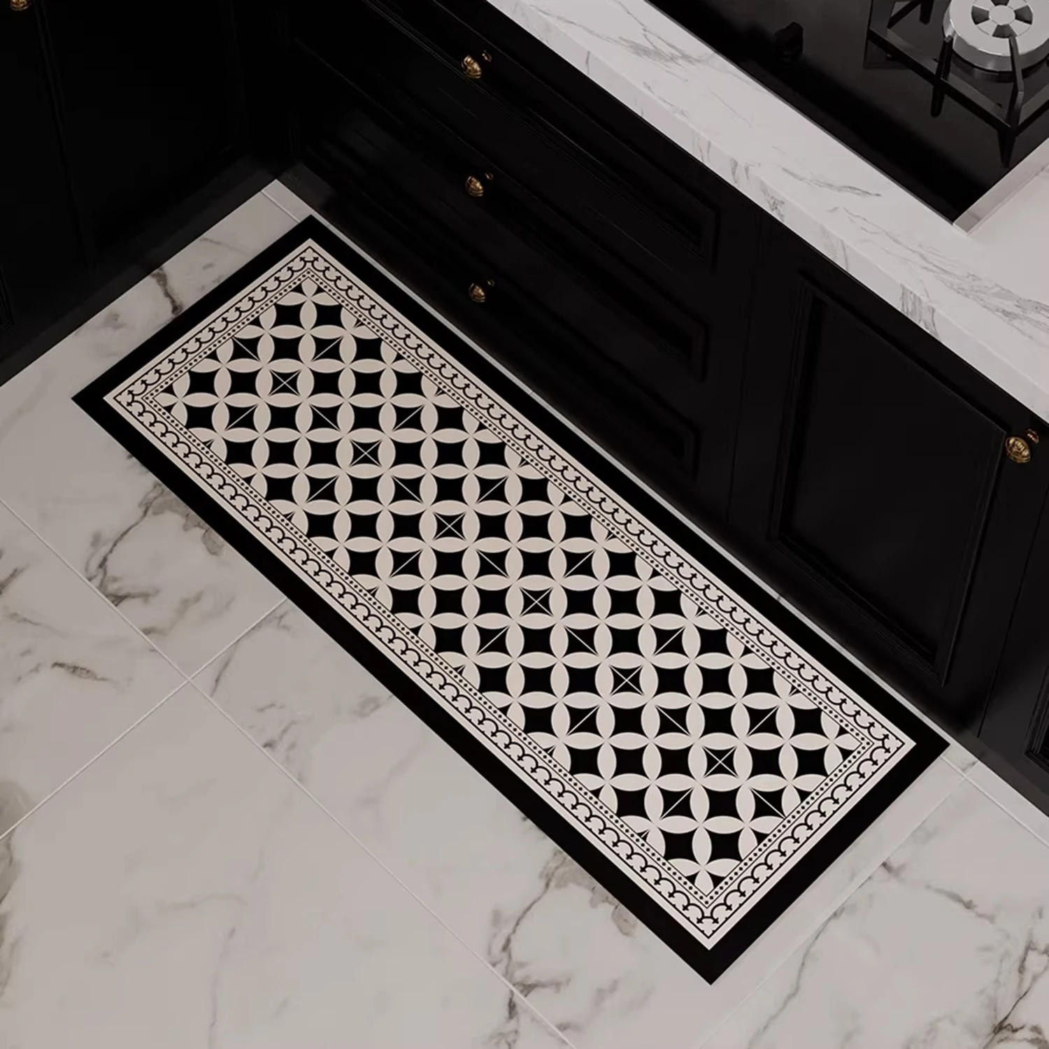 Retro Kitchen Carpet Oil-proof Waterproof Rug PVC Leather Washable Kitchen Floor Mat 주방매트 Alfombra Cocina Antideslizante Lavable
