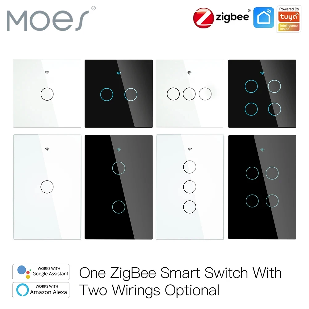 Moes ZigBee Wall Touch Smart Light Switch With Neutral/ No Neutral No Capacitor Smart Life APP Tuya Voice control Alexa Google