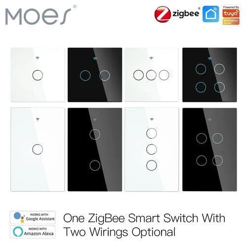 Moes ZigBee interruptor de luz inteligente táctil de pared con neutro/sin neutro sin condensador aplicación Smart Life Tuya control de voz Alexa Google