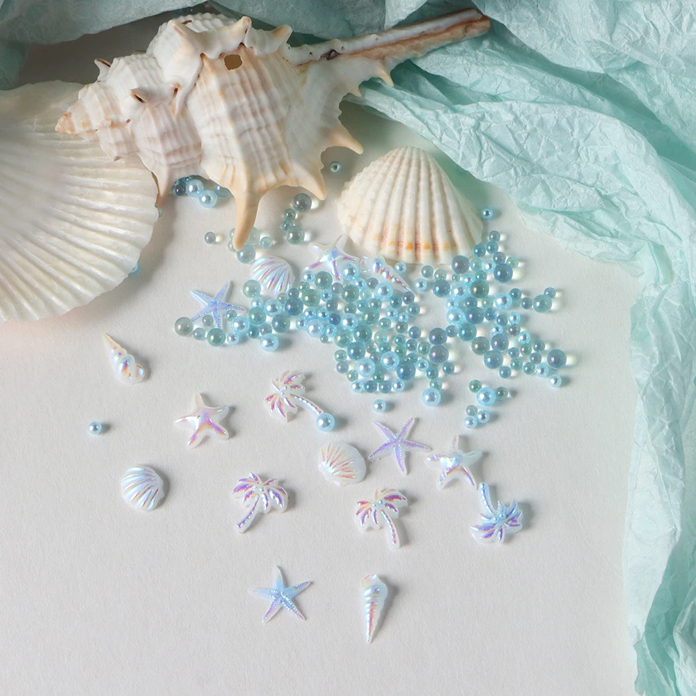 Mixed Pearl Seashell Nail Art Accessories Ice Transparent Aurora Starfish Scallop Nail Charms DIY Ocean Series Nails Decoration