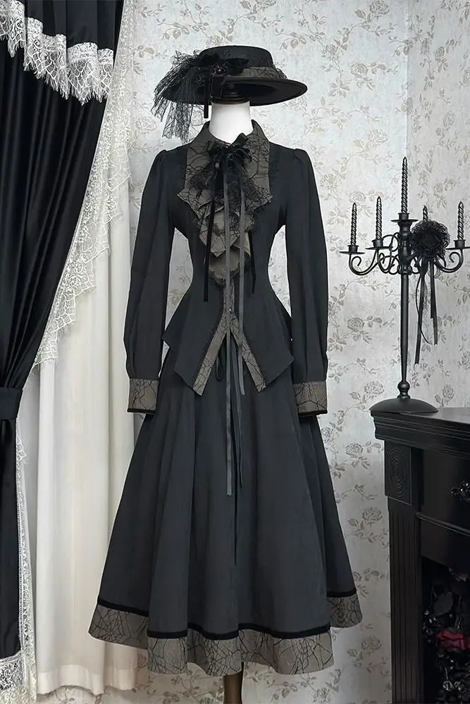 

Осенний наряд Coalfell Twilight Falls, японская готическая темная рубашка в стиле Лолиты с завязками на талии, темпераментный комплект полуюбки