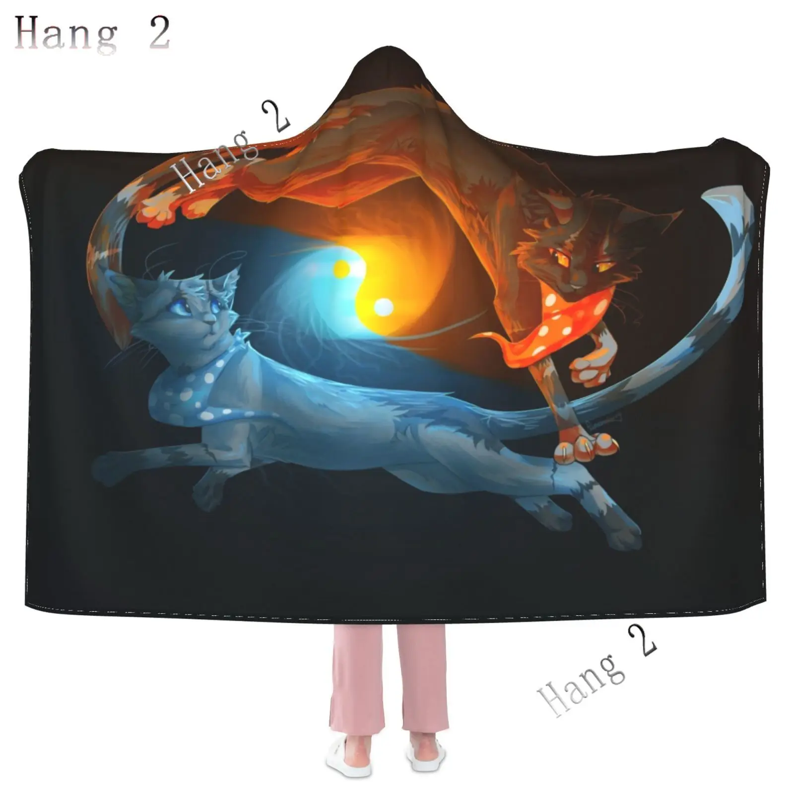 Warriors Cats Hoodie Blanket Wearable Throw Blankets for Couch Blanket Hooded for Kids Teens Men Women All Season