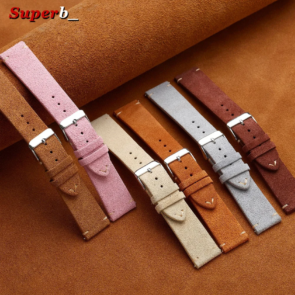 14mm 16mm 19mm 21mm 18mm 20mm 22mm Watch Strap Calfskin Wristband Quick Release Soft Suede Band Bracelet Men's Watch Accessories
