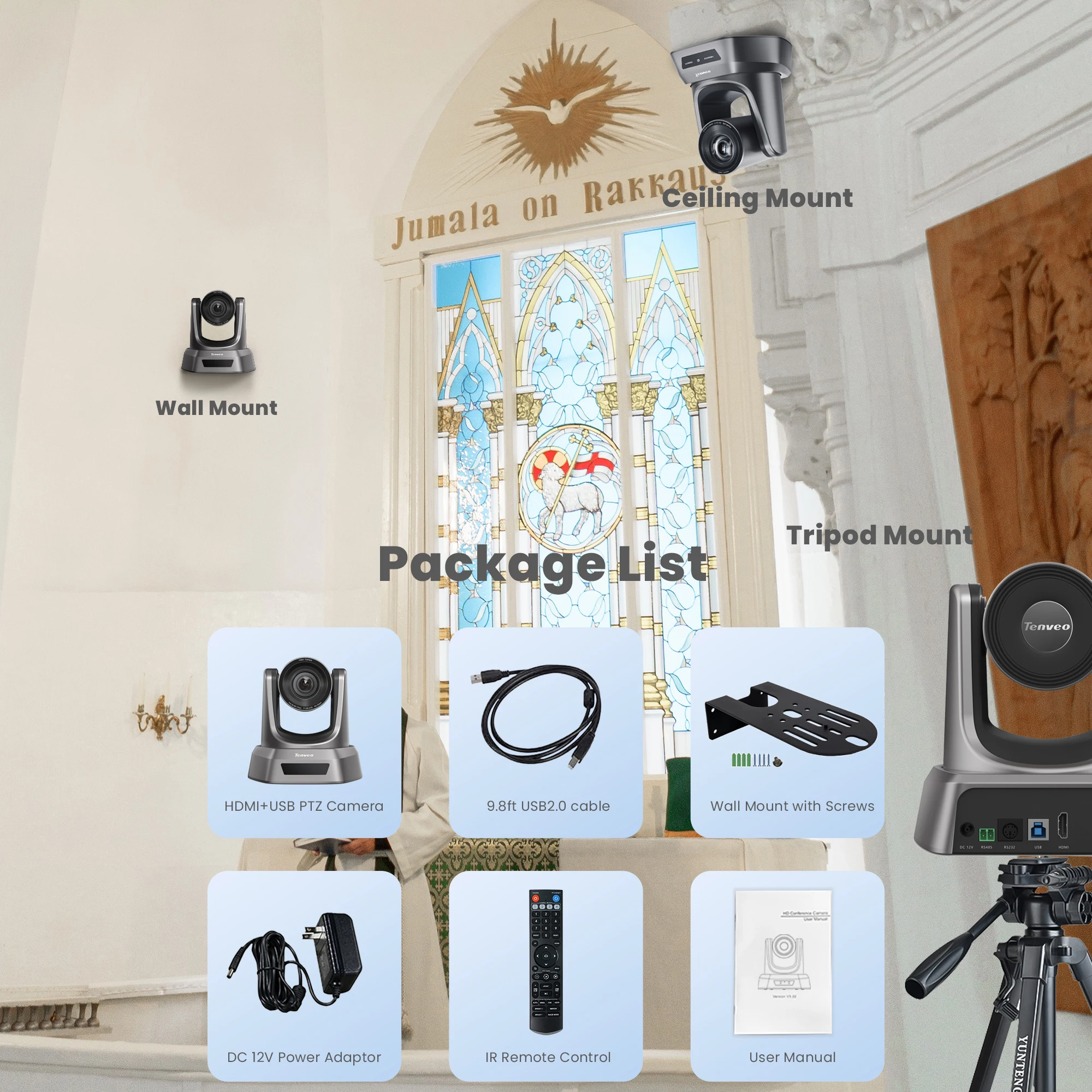 Network Video Conferencing System 12X Zoom 1080P 60FPS Live Streaming PTZ Camera Supply Church Concert Conference