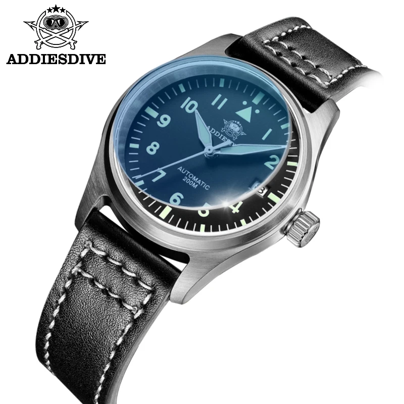 ADDIESDIVE Orologio automatico da uomo Vetro zaffiro 200m Cinturino in pelle impermeabile Orologi luminosi per uomo Orologio da uomo per il tempo libero Orologio da uomo