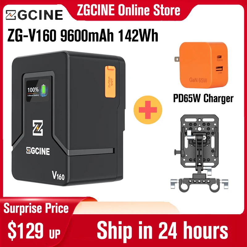 ZGCINE ZG-V160 V160 Batteria con attacco V Batteria al litio V-Lock Batteria Power Bank Batteria ausiliaria per fotocamere Smartphone