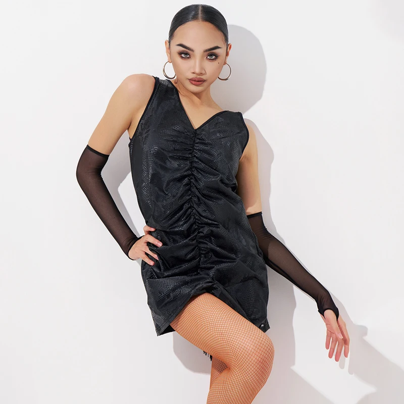 2025 High-Endชุดเต้นรําละตินผู้หญิงเซ็กซี่ชุดจีบสีดําผู้ใหญ่หญิงSamba Chacha Tango Latinเครื่องแต่งกายประสิทธิภาพ