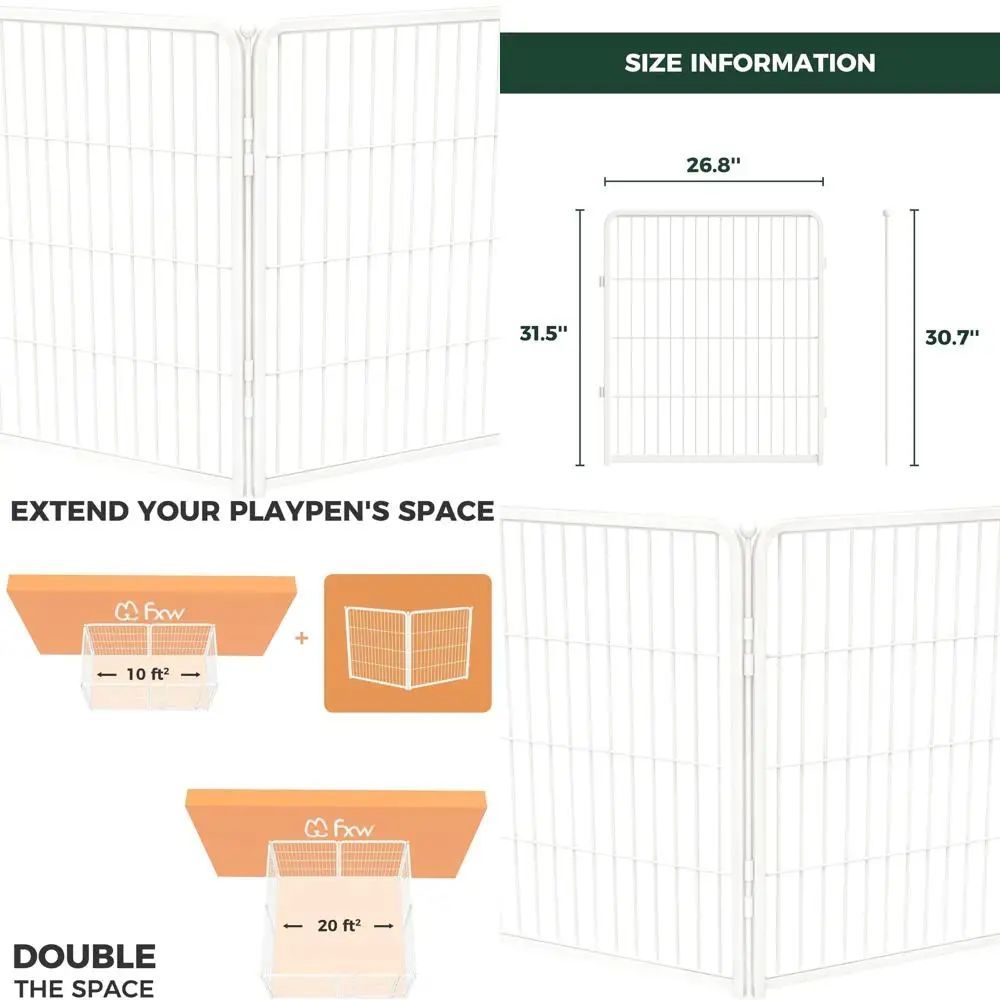 

32-дюймовый сверхмощный домашний манеж для собак без стресса для безопасной игры щенков и маленьких собак, белый