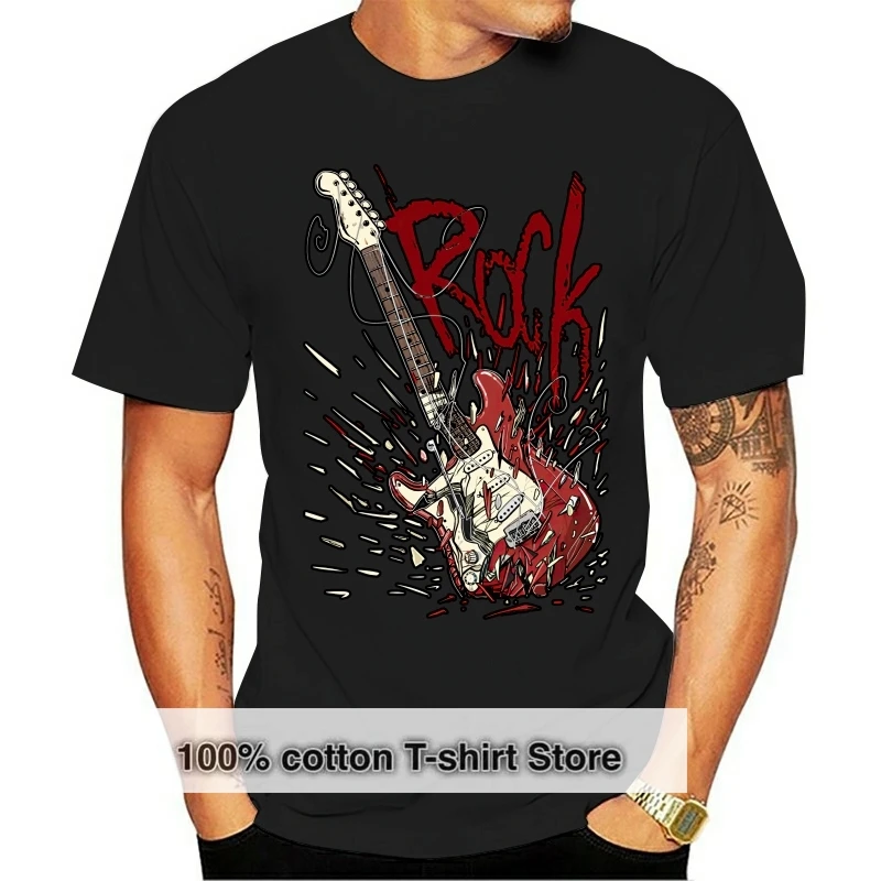 New Brand Simple Style Mens Pure Cotton Soft Fabric Tee Shirt Cool Design Guitar Rock Tees Low Price Awesome Short Clothes