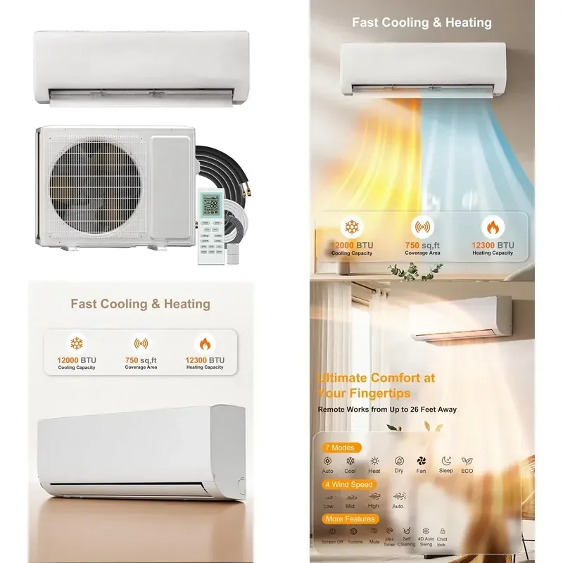 Mini Split AC Heating System for Energy Efficient Inverter AC Unit with 1 Ton Heat Pump 12000 BTU Air Conditioner Custom