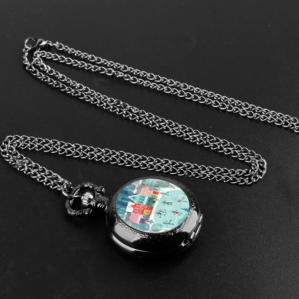 Merry Christmas Gifts Glass Dome Quartz Pocket Watch With Durable Chain Arabic Numeral Dial Extraordinary Gifts for Men Kids