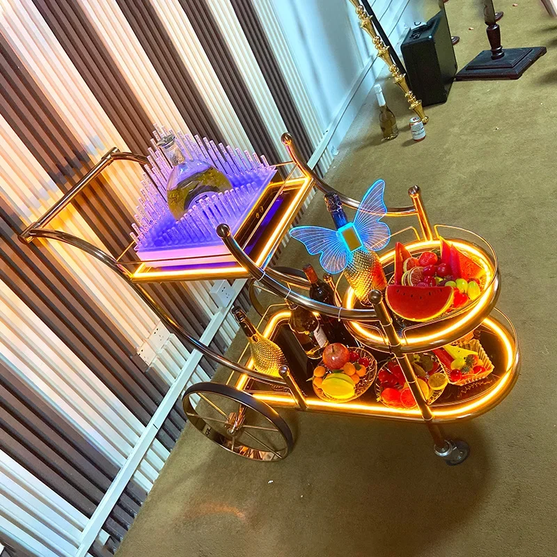 Bar luminous trolley night KTV three-layer wine truck food delivery truck mobile foreign wine truck LED trolley