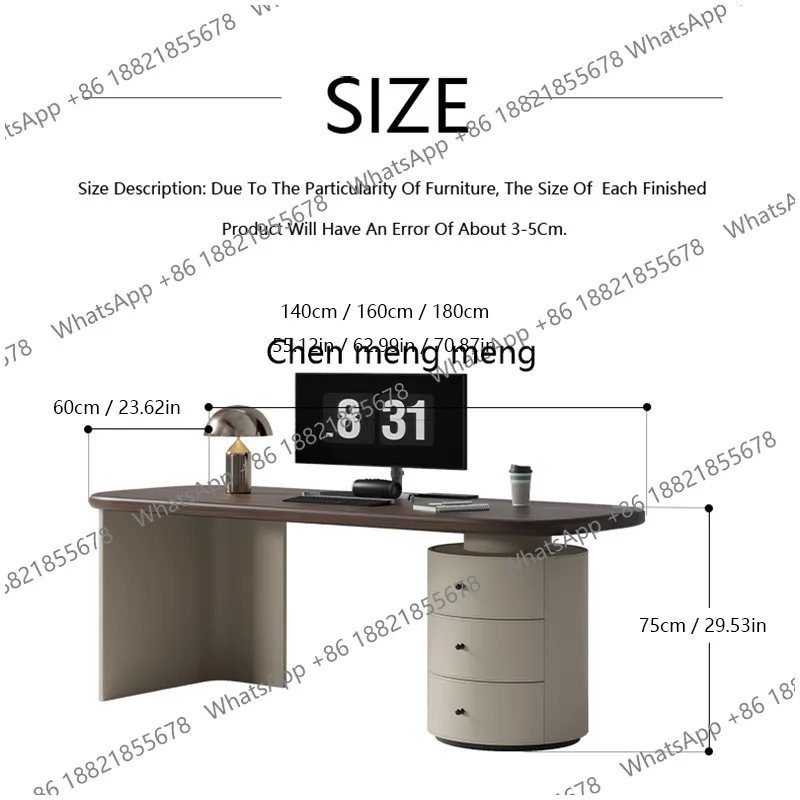 Fashion Wooden Rounded Corner Desk with Drawer Storage Cabinet,Contemporary Writing Table for Home Office  or Study Room