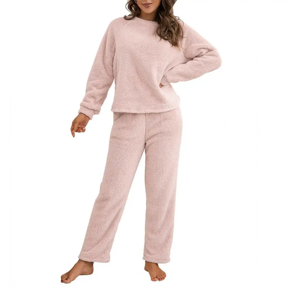 

Womne Pajama Set with Round Neck Top Elastic Waist Pants Outfit Two-piece Sets Sleepwear