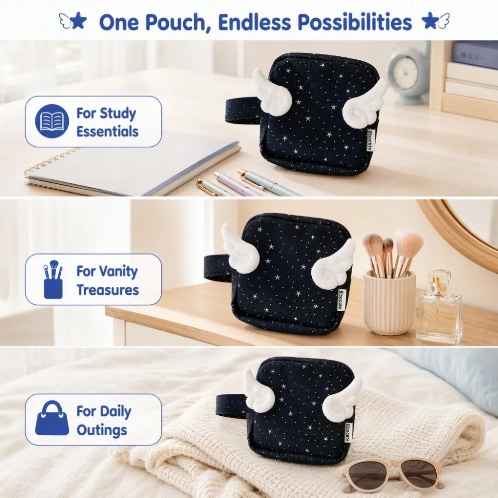 Y2K Print Wings Star Dots Storage Bag Desktop Storage Large Capacity Korean Style Coin Purse Polka Dot Square