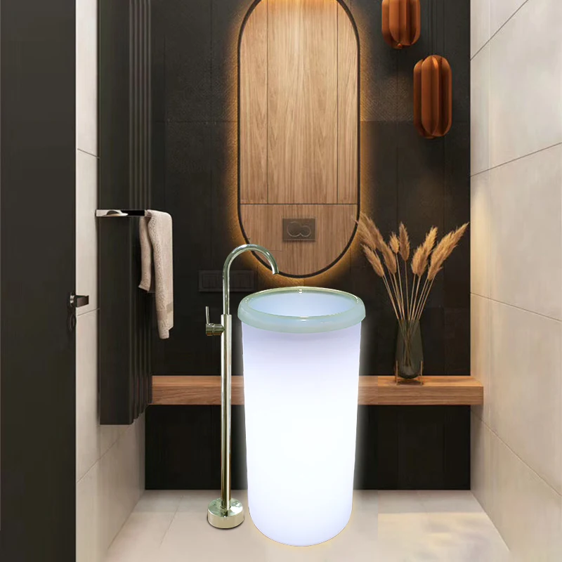 

Export standard bathroom plastic PE hand LED wash basin with pedestal