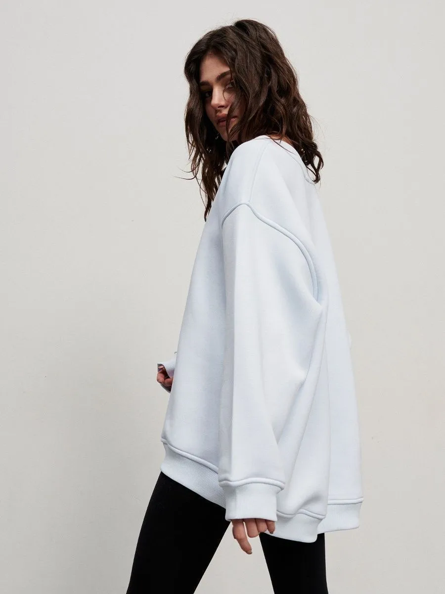 Round Neck Pullover Hoodie Mid Length Alternative Street with Loose Fit Single Regular Thickness Streetwear Women Sweatshirts