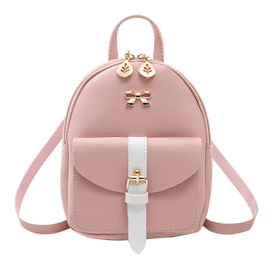 Vrouwen Mode Pu Lederen Mini Rugzak Boog Logo Hollow Leaf Rits Dames Tas Meisjes Kawaii Rugzak Leuke Kleine School tas