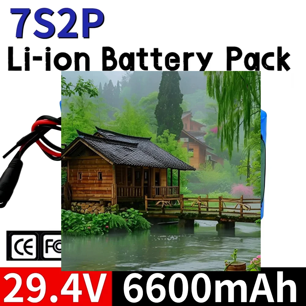 

7S2P 29.4V 6600mAh High Capacity Battery Motorcycle Tricycle Drone Traffic Light Scooter 18650 Li-ion Battery