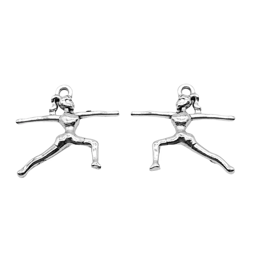 10pcs/lot 21x23mm Gymnast Charms For Jewelry Making Antique Silver Color 0.83x0.91inch