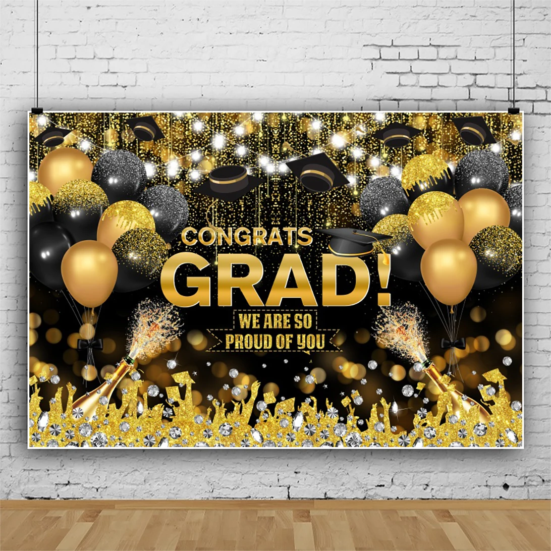 Tốt Nghiệp Phông Nền Chúc Mừng Tốt Nghiệp Nón Ánh Sáng Vàng Bokeh Nền Chụp Ảnh Cho Studio Ảnh Vincy Photophone