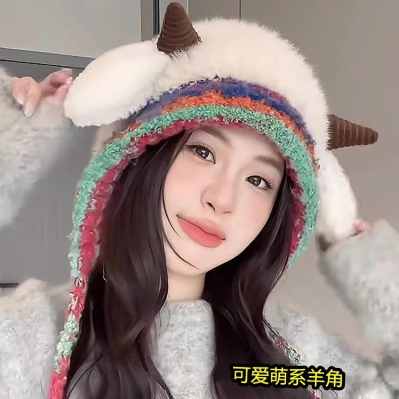 Kawaii الصوت المنشط لامب قبعة محشوة دافئ أفخم قبعة شتوية لطيف صرير الأذن قبعة أغطية الرأس للأطفال ارتداء اليومي الهدايا