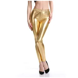 Women solid Metallic green gold silver Leggings party Rave Booty skinny Pants Shiny Fitness pencil Legging