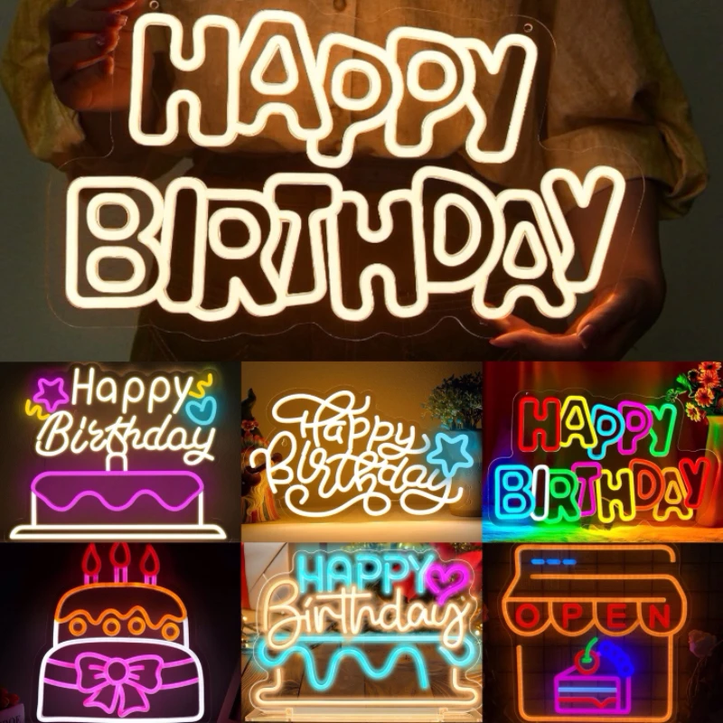 

XM Happy Birthday Cake Neon for Birthday Gifts, Reusable Decorations, USB-powered, Perfect for All Birthday Party Gift Ideas LED